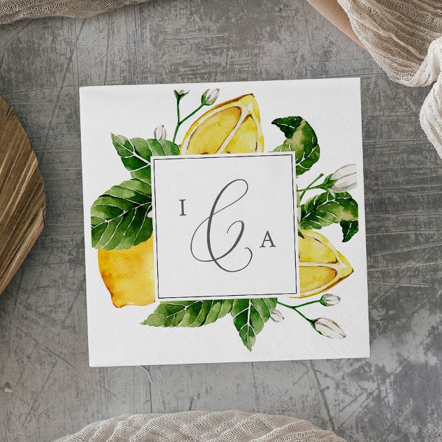 Servilleta De Papel Boda Monograma del Jardín del Limón Moderno (Subido por el creador)