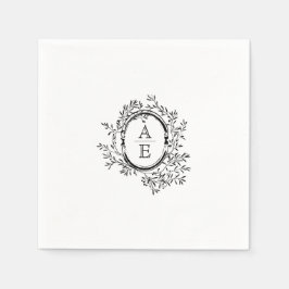 Servilleta De Papel Boda Monograma Escudo elegante negro y blanco
