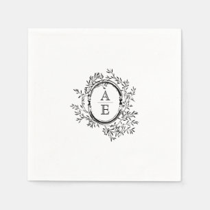 Servilleta De Papel Boda Monograma Escudo elegante negro y blanco