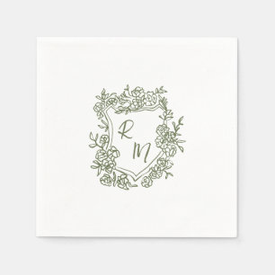 Servilleta De Papel Boda Monograma Escudo floral Funky de mano dibujad