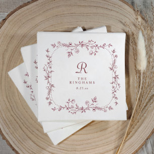 Servilleta De Papel Boda Monograma Floral Burgundy Rojo Oscuro Francés