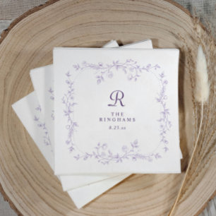 Servilleta De Papel Boda Monograma Floral Lila Francés