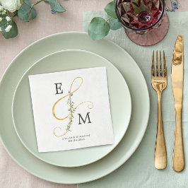 Servilleta De Papel Boda Monograma Gold Ampersand Eucalyptus