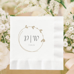 Servilleta De Papel Boda monograma Khaki Simple Heart Wreath