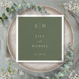 Servilleta De Papel Boda Monograma Minimalista Elegante Verde Oliva 