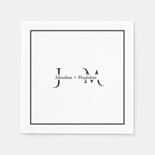Servilleta De Papel Boda Monograma Minimalista en Blanco y Negro