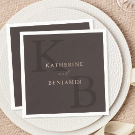 Servilleta De Papel Boda Monograma Mínimo Marrón Moderno