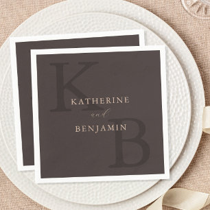 Servilleta De Papel Boda Monograma Mínimo Marrón Moderno