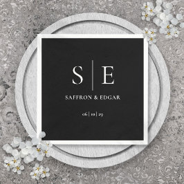 Servilleta De Papel Boda Monograma Moderna en Blanco y Negro