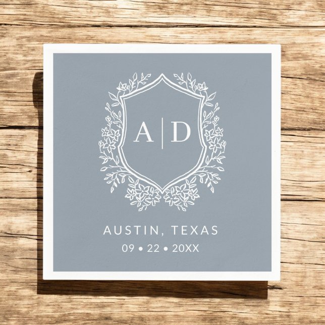 Servilleta De Papel Boda Monograma moderno Escudo azul turbio (Subido por el creador)