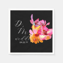 Boda Monograma Negra Acuarela Floral Brillante