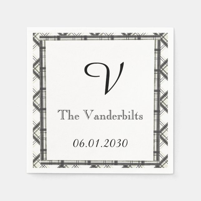 Servilleta De Papel Boda Monograma negro y blanco (Anverso)