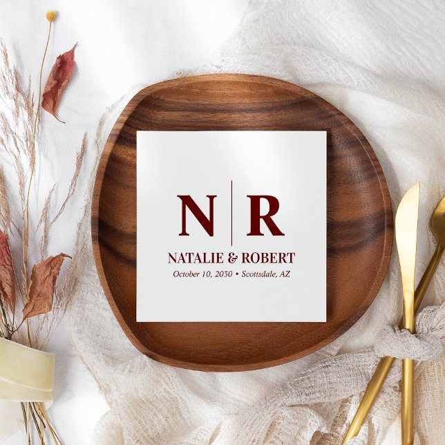 Servilleta De Papel Boda Monograma Novia Y Groom Iniciales Elegantes (Subido por el creador)