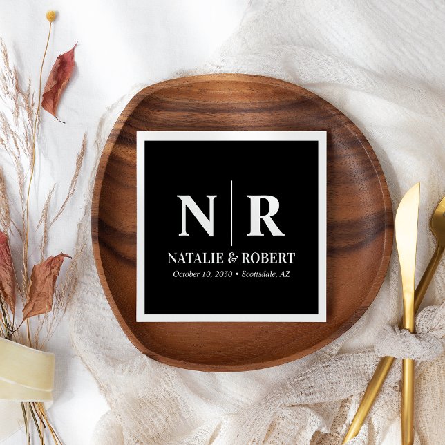 Servilleta De Papel Boda Monograma Novia Y Groom Iniciales Elegantes (Subido por el creador)