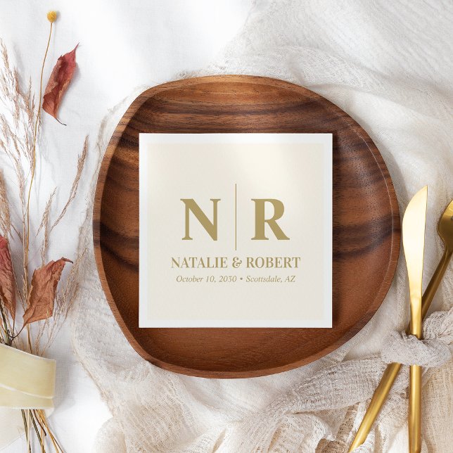 Servilleta De Papel Boda Monograma Novia Y Groom Iniciales Elegantes (Subido por el creador)