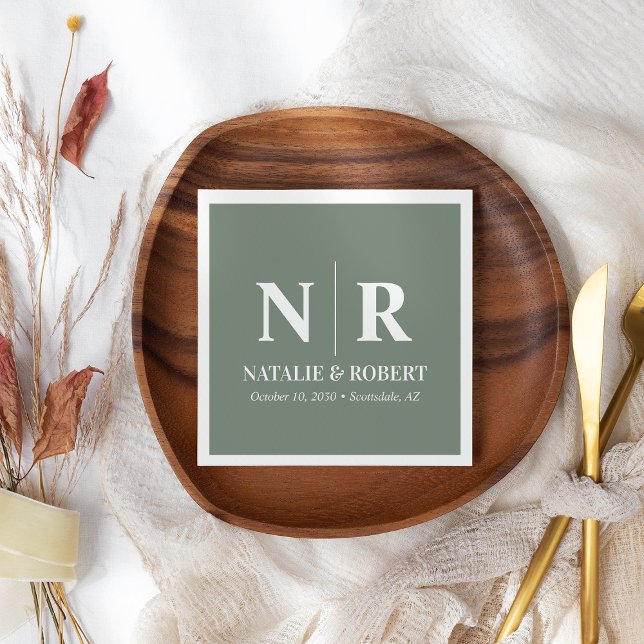 Servilleta De Papel Boda Monograma Novia Y Groom Iniciales Elegantes (Subido por el creador)