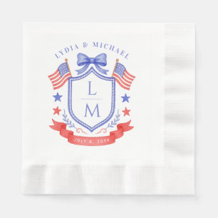 Servilleta De Papel Boda Monograma Patriótico Rojo Blanco y Me Casó