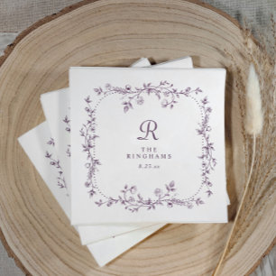 Servilleta De Papel Boda Monograma Púrpura Berenjena Floral Francesa