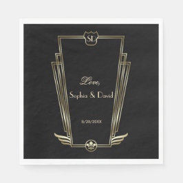 Servilleta De Papel Boda Monograma Real Art Deco Gold