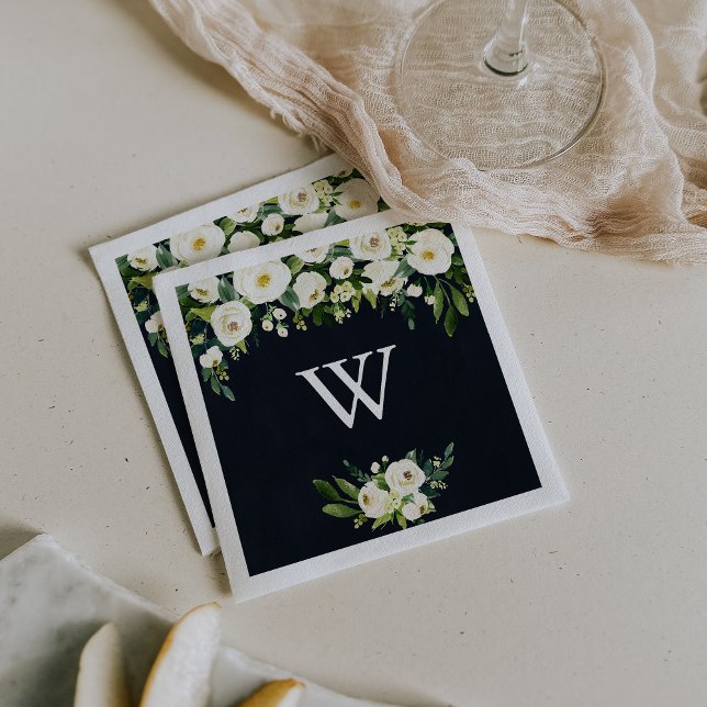 Servilleta De Papel Boda Monograma Real Azul Floral Blanco Verde (Subido por el creador)