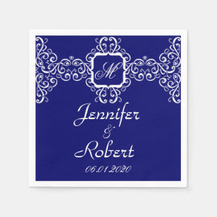 Servilleta De Papel Boda Monograma Románico Blanco