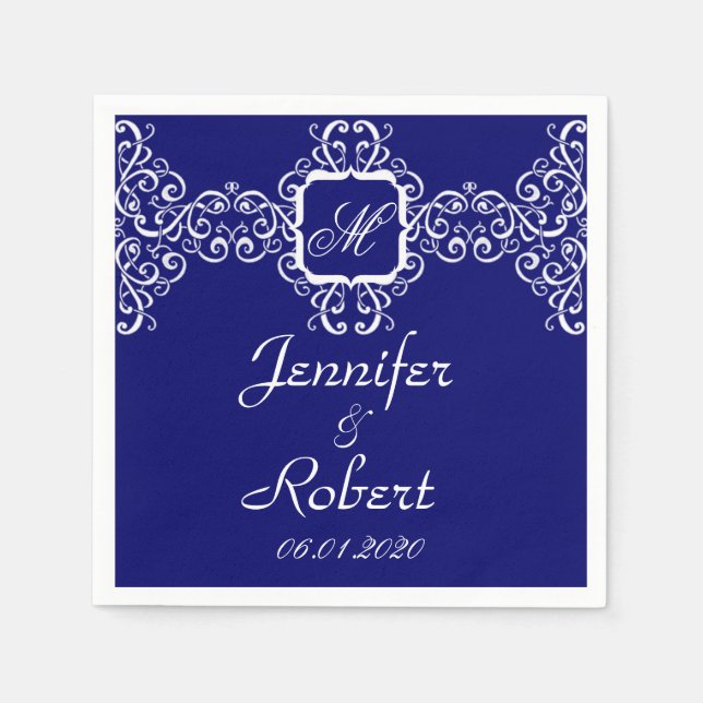 Servilleta De Papel Boda Monograma Románico Blanco (Anverso)