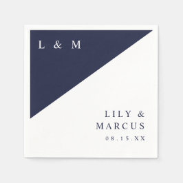 Servilleta De Papel Boda Monograma simple azul blanco elegante de la M