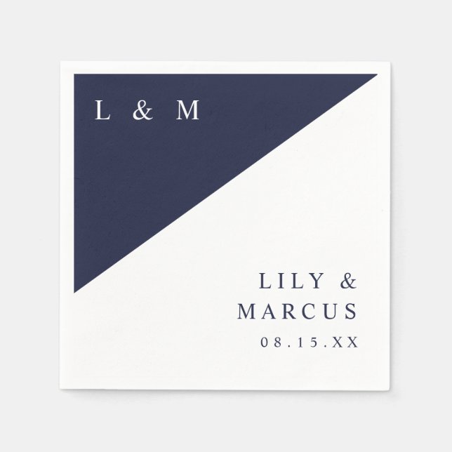 Servilleta De Papel Boda Monograma simple azul blanco elegante de la M (Anverso)