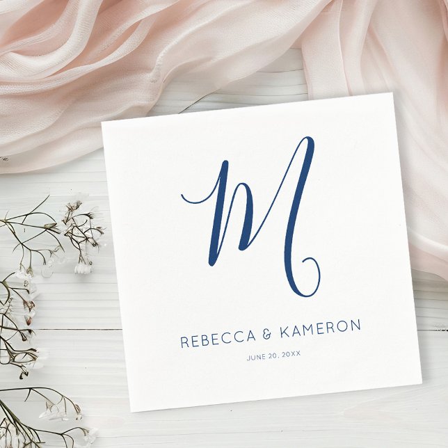 Servilleta De Papel Boda Monograma simple azul y blanco (Subido por el creador)