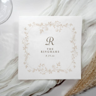 Servilleta De Papel Boda Monograma Victoriana Floral Francesa Beige Ma