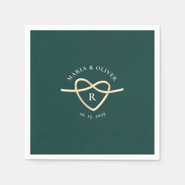 Servilleta De Papel Boda Monogramada Verde Esmeralda (Anverso)