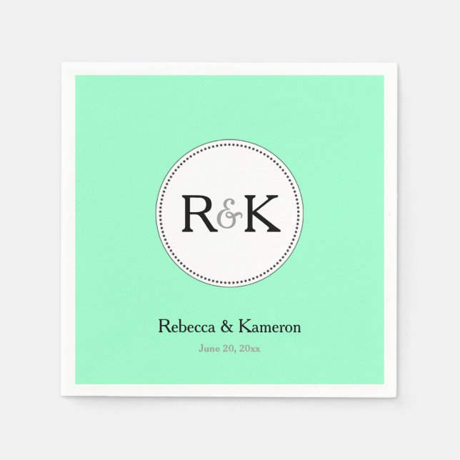Servilleta De Papel Boda Monogramada Verde Menta (Anverso)