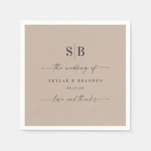 Servilleta De Papel Boda monogramado beige de color sólido simple