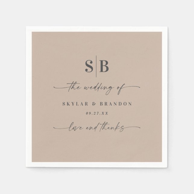 Servilleta De Papel Boda monogramado beige de color sólido simple (Anverso)