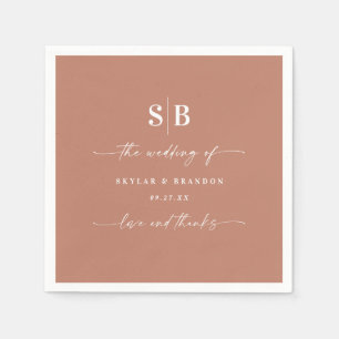 Servilleta De Papel Boda monogramado de terracota de color sólido simp