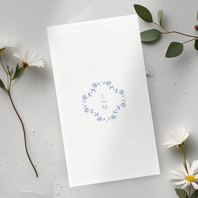 Servilleta De Papel Boda Monogramado Floral Azul y Blanca (Subido por el creador)