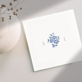 Servilleta De Papel Boda Monogramado Floral Azul y Blanca