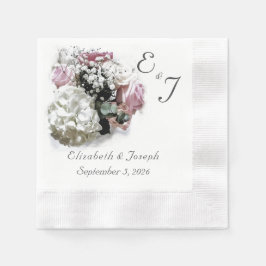 Servilleta De Papel Boda Monogramado Floral Rosa y Blanca