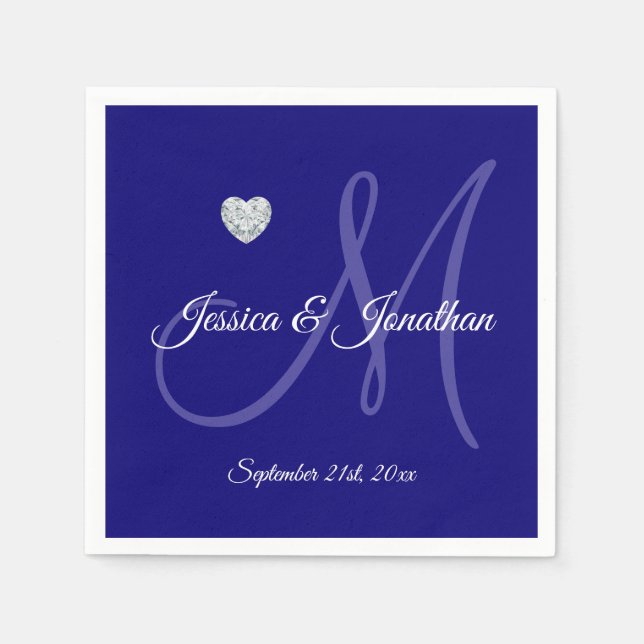 Servilleta De Papel Boda monogramado NAVY BLUE Heart personalizado (Anverso)