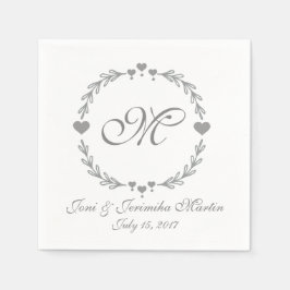 Servilleta De Papel Boda Monogramado Silver Heart