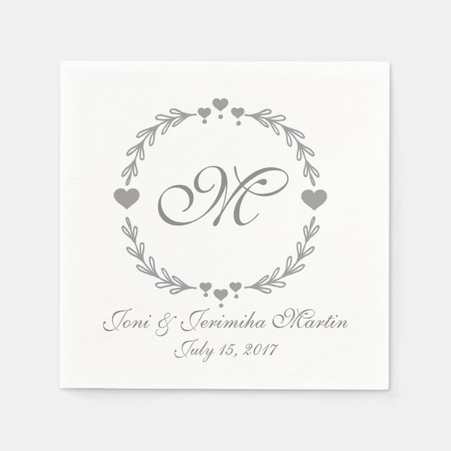 Servilleta De Papel Boda Monogramado Silver Heart (Anverso)