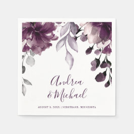 Servilleta De Papel Boda Morado Acuarela Floral Jardín colgado