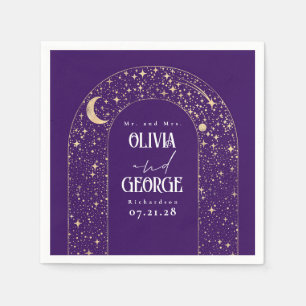 Servilleta De Papel Boda morado de las estrellas celestes de la luna