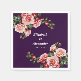 Servilleta De Papel Boda morado de rosas rosadas y rojas color morado