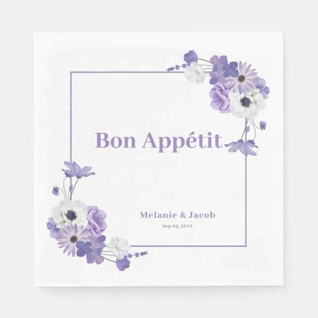 Servilleta De Papel Boda morado floral (Anverso)