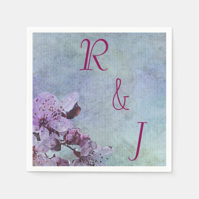 Servilleta De Papel Boda morado y floral azul (Anverso)