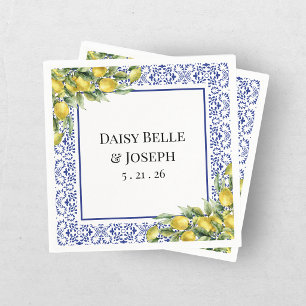 Servilleta De Papel Boda Mosaico Azul Limón Mediterráneo Moderno