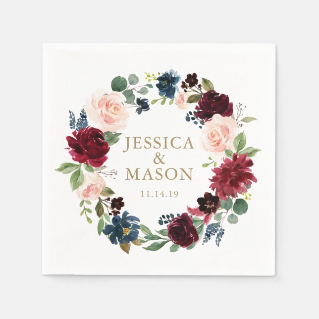 Servilleta De Papel Boda Napkin Burgundy Cocktail Napkin (Anverso)