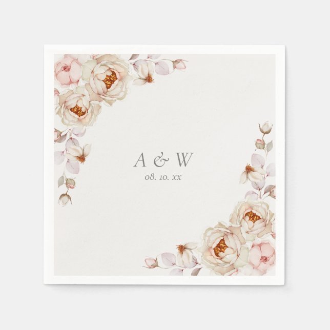 Servilleta De Papel Boda Napkin con peonías y Rosas (Anverso)