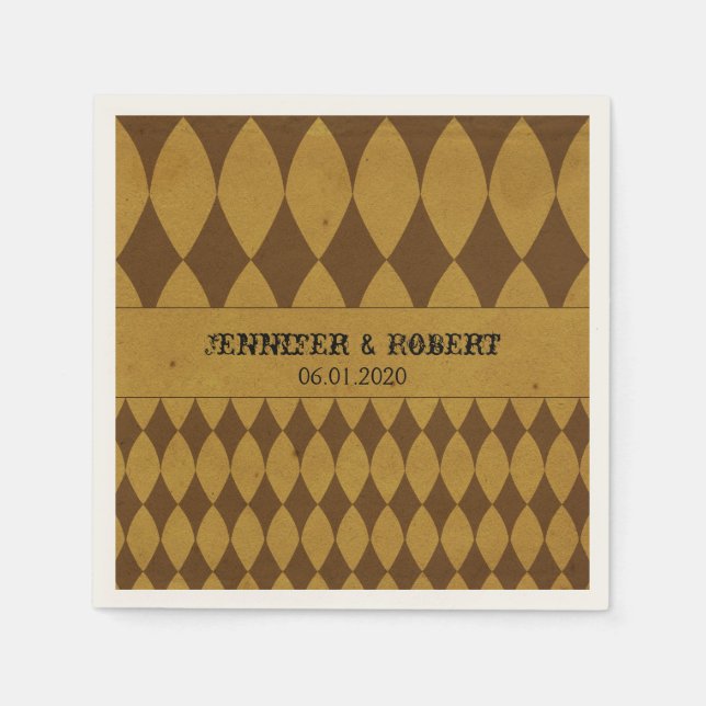 Servilleta De Papel Boda Napkin del antiguo diamond Harlequin Gold (Anverso)